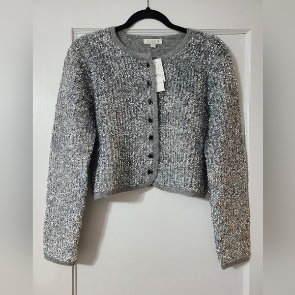 JCrew Sweater Lady Jacket in Silver Tinsel Yarn